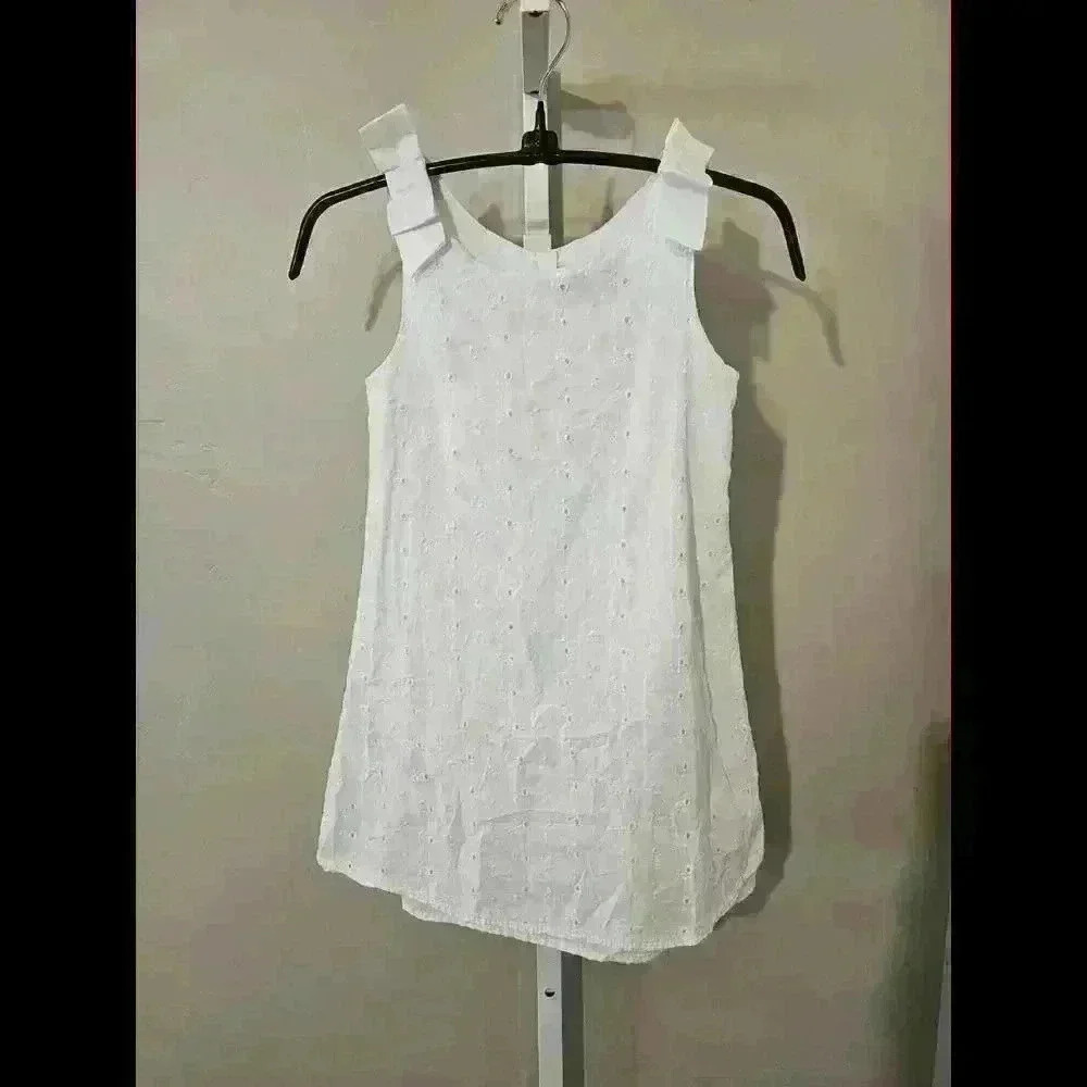 Charming White Sleeveless Dress with Bow Straps